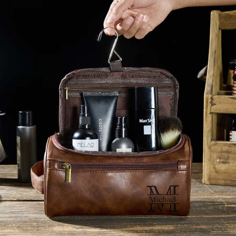 Custom Leather Dopp Kit Personalized Mens Toiletry Bag Gift For Men