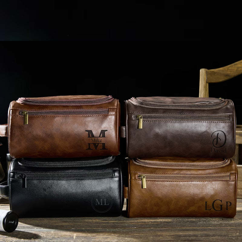 Custom Leather Dopp Kit Personalized Mens Toiletry Bag Gift For Men