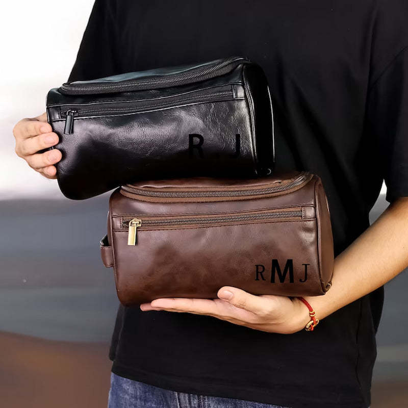 Personalized Mens Toiletry Bag Vegan Monogram Wash Bag With Name