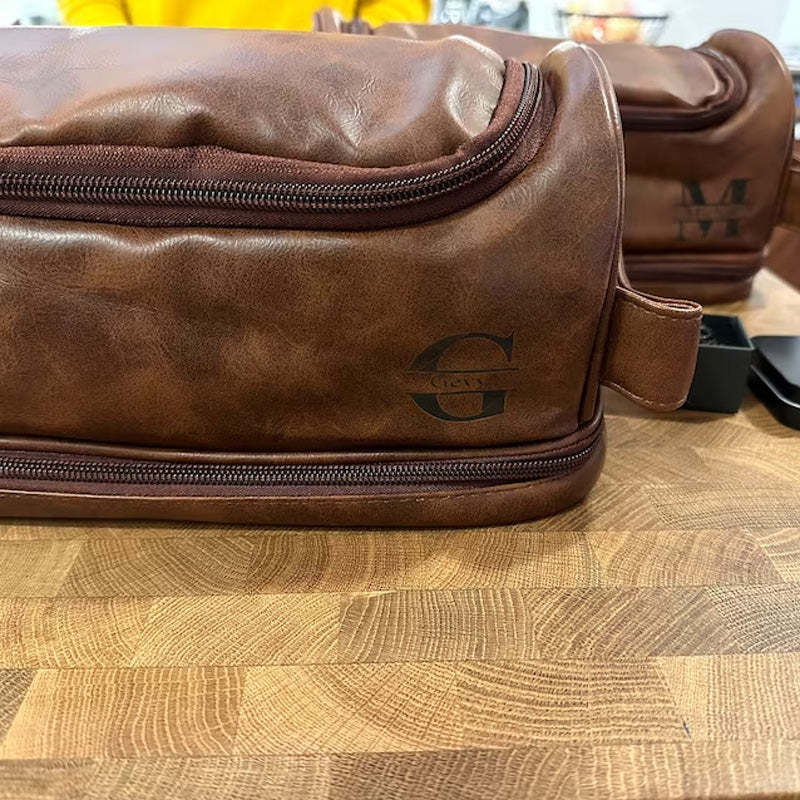 Custom Leather Dopp Kit Personalized Mens Toiletry Bag Gift For Men