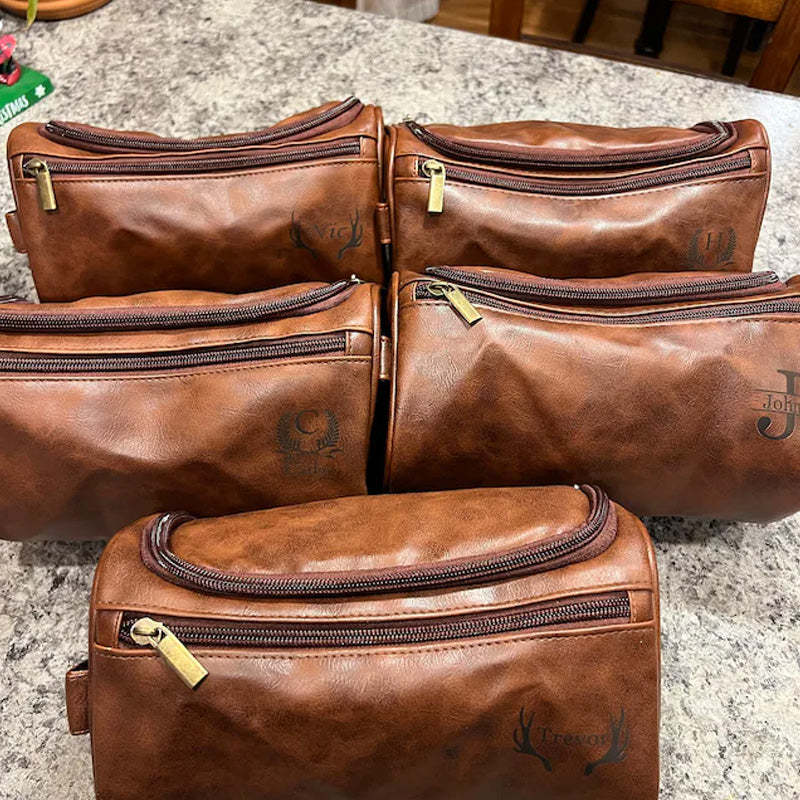 Custom Leather Dopp Kit Personalized Mens Toiletry Bag Gift For Men