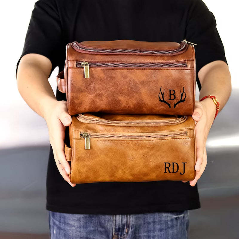 Personalized Mens Toiletry Bag Vegan Monogram Wash Bag With Name