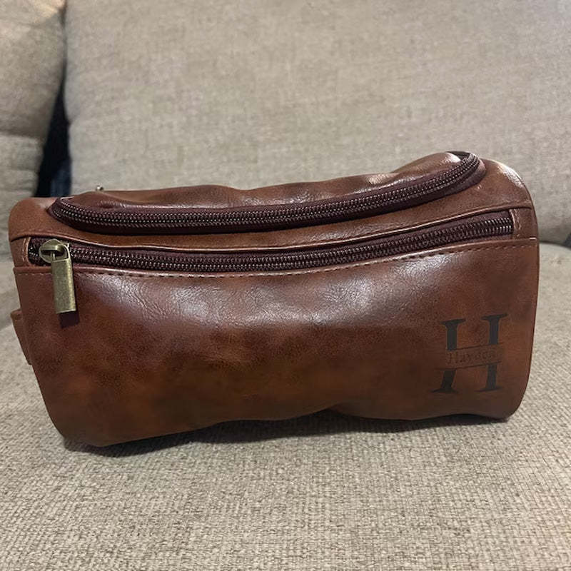 Custom Leather Dopp Kit Personalized Mens Toiletry Bag Gift For Men