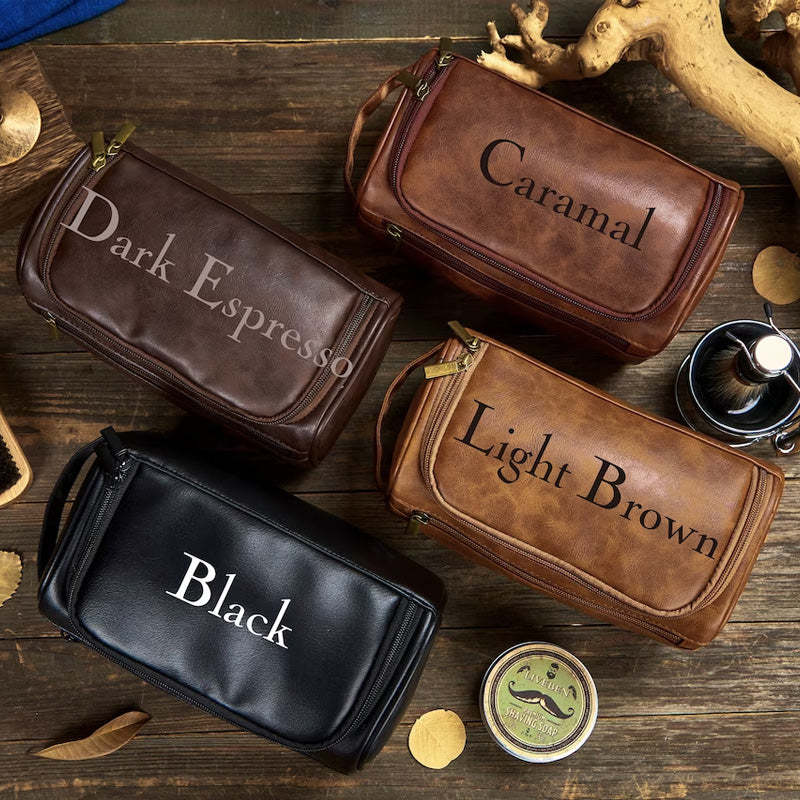 Custom Leather Dopp Kit Personalized Mens Toiletry Bag Gift For Men