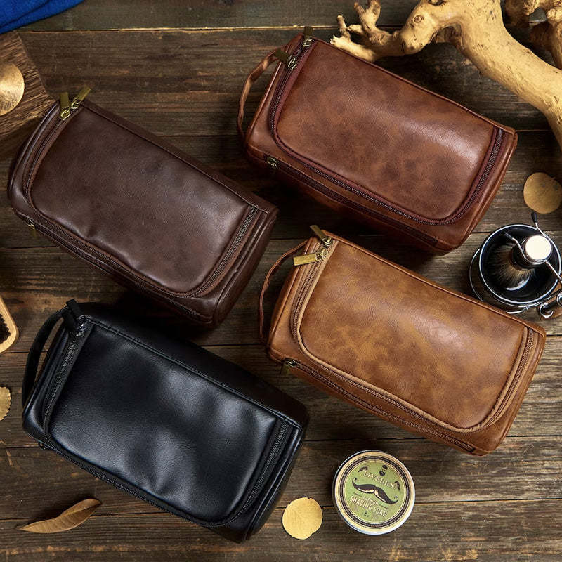 Custom Leather Dopp Kit Personalized Mens Toiletry Bag Gift For Men