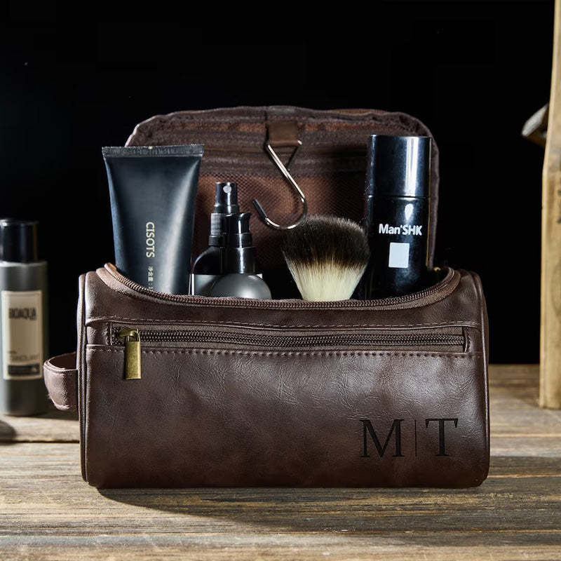 Custom Leather Dopp Kit Personalized Mens Toiletry Bag Gift For Men