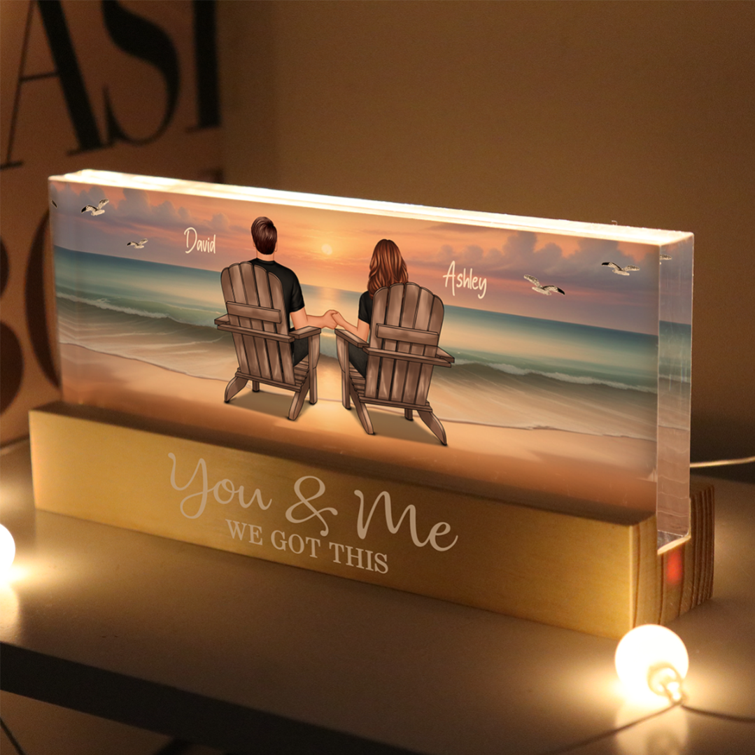 Eternal Sunset Beach Couple Personalized Acrylic LED Night Light Heartfelt Anniversary Gift