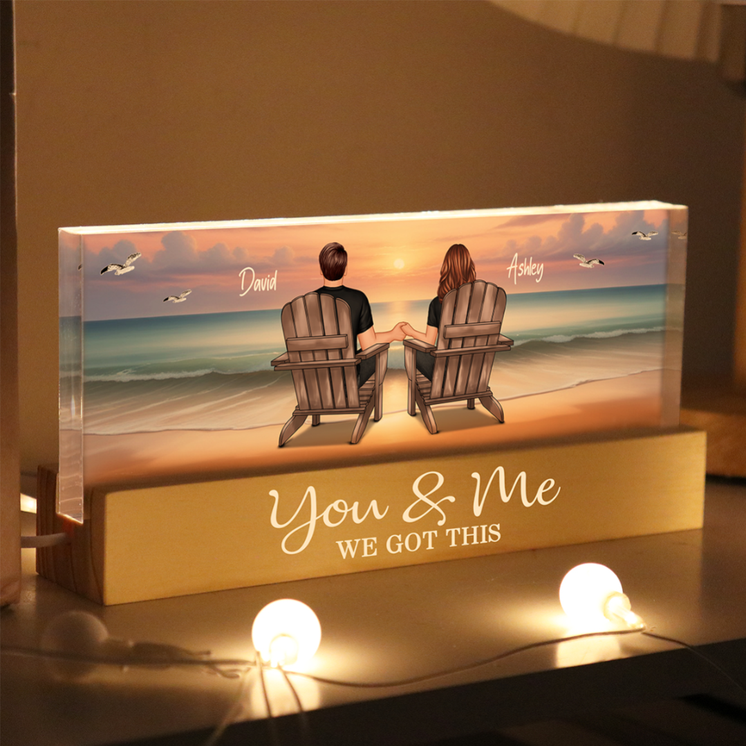 Eternal Sunset Beach Couple Personalized Acrylic LED Night Light Heartfelt Anniversary Gift