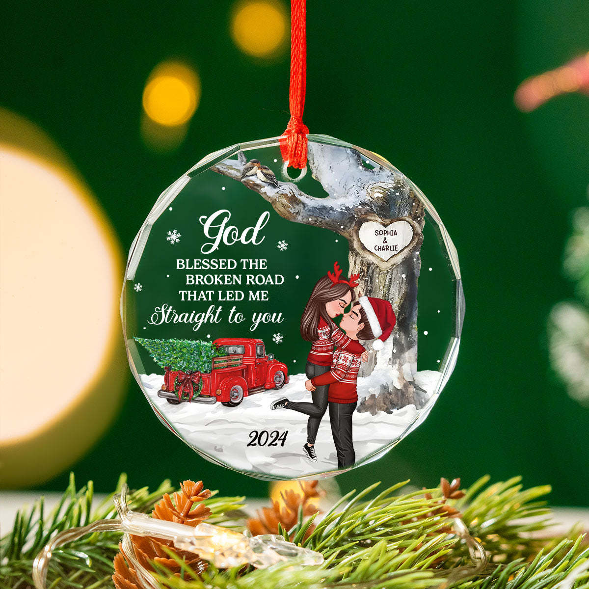 God Gave Me You Couple Hugging Kissing Personalized Crystal Glass Ornament Christmas Gift