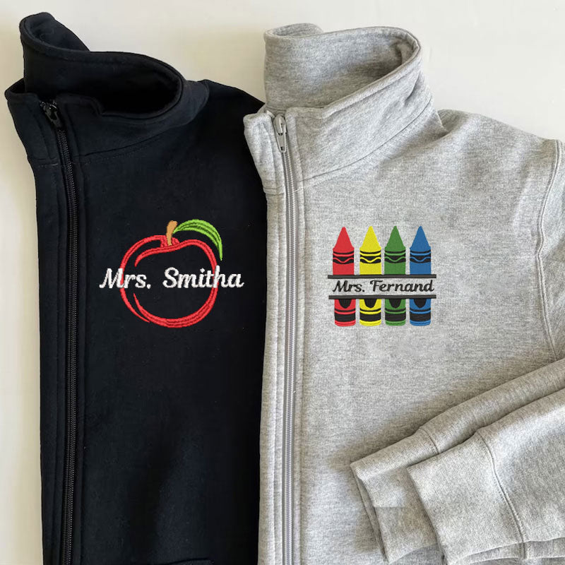 Ladies Monogram Personalized Teacher Sweatshirt Teacher Zip Pullover