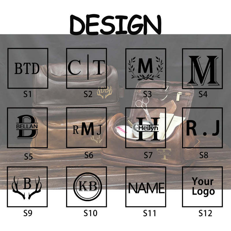 Personalized Men's Leather Toiletry Bag Gift for Him Engraved Dopp Bag