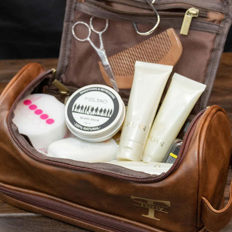 Personalized Men's Leather Toiletry Bag Gift for Him Engraved Dopp Bag