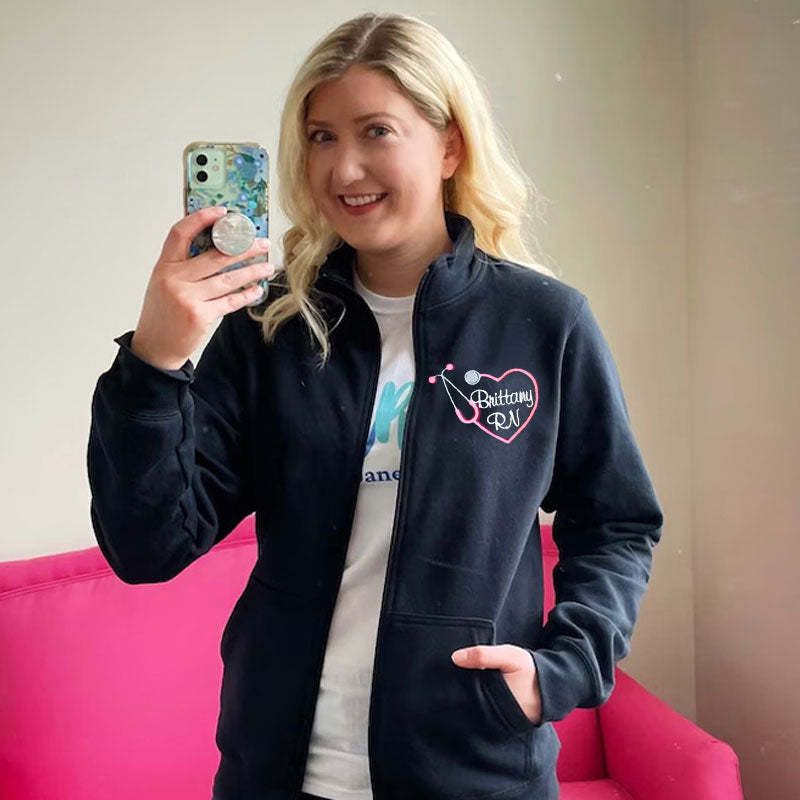 Custom Embroidered Heart Stethoscope Monogram Quarter-zip Sweatshirt Medical Gift Pullover