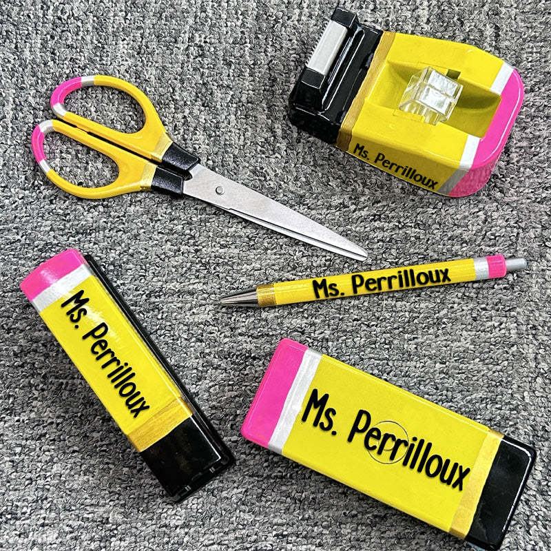 Personalized 5 Piece Glitter Pencil Office Supply Set
