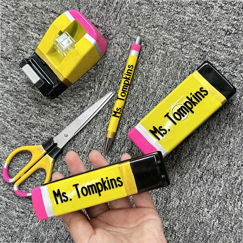 Personalized 5 Piece Glitter Pencil Office Supply Set