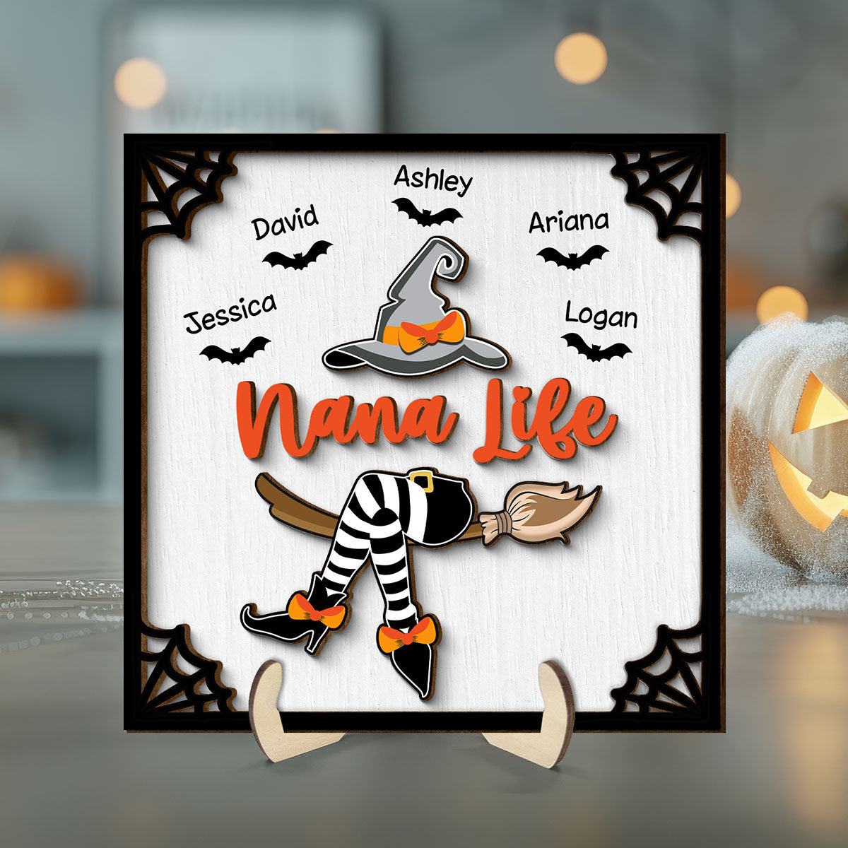 Grandma Witch Halloween Personalized 2-Layer Wooden Plaque