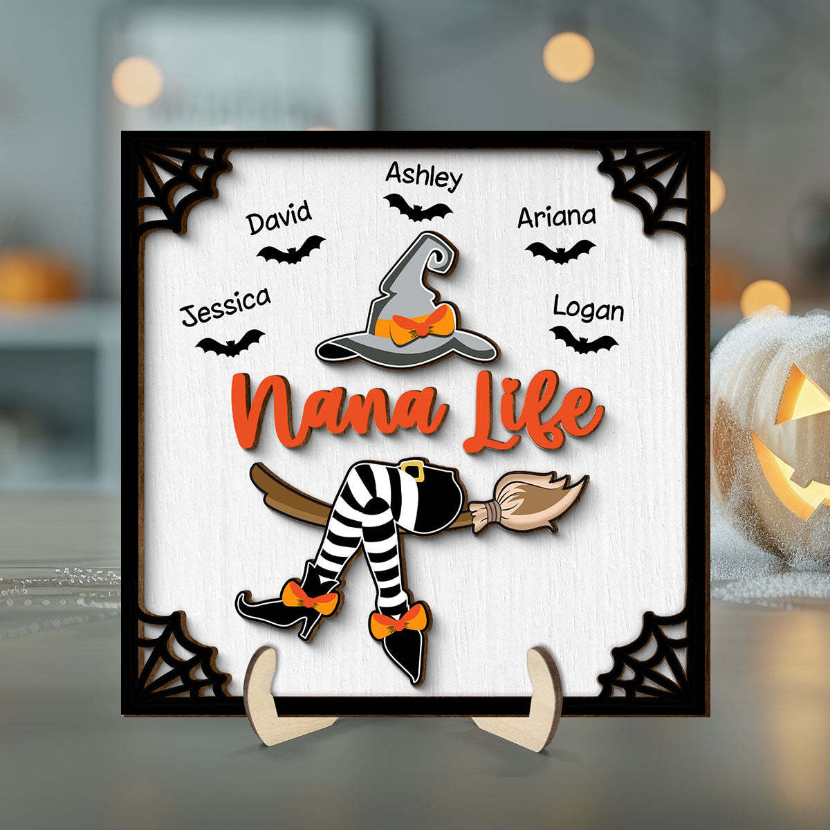 Grandma Witch Halloween Personalized 2-Layer Wooden Plaque