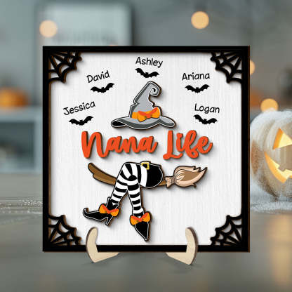Grandma Witch Halloween Personalized 2-Layer Wooden Plaque