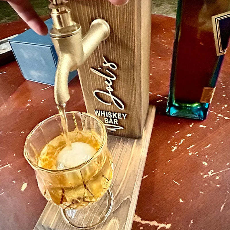 Personalized Embossed Named Wooden Double Faucet Whiskey Dispenser