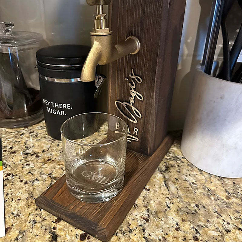Personalized Embossed Named Wooden Double Faucet Whiskey Dispenser