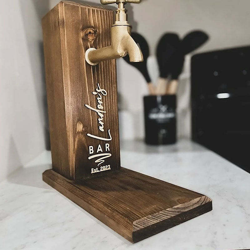 Personalized Embossed Named Wooden Double Faucet Whiskey Dispenser