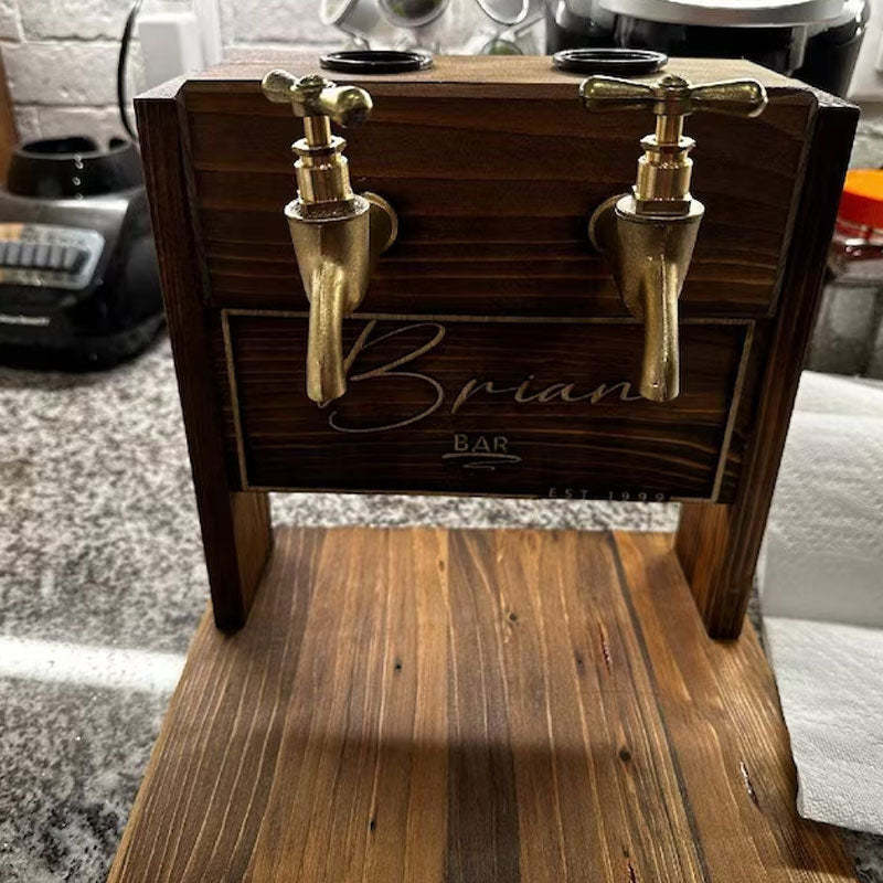 Personalized Embossed Named Wooden Double Faucet Whiskey Dispenser