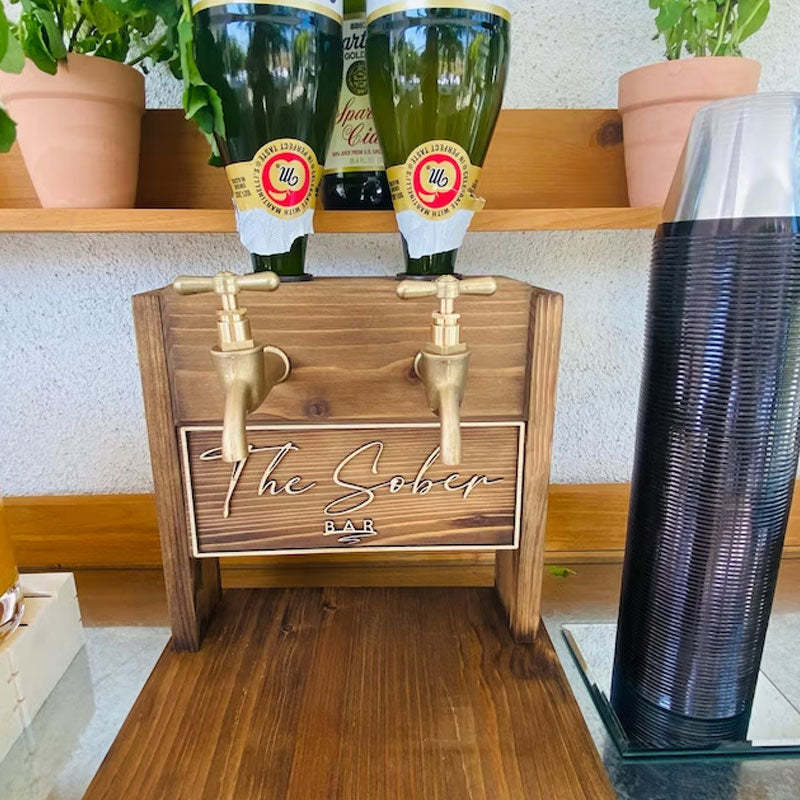 Personalized Embossed Named Wooden Double Faucet Whiskey Dispenser