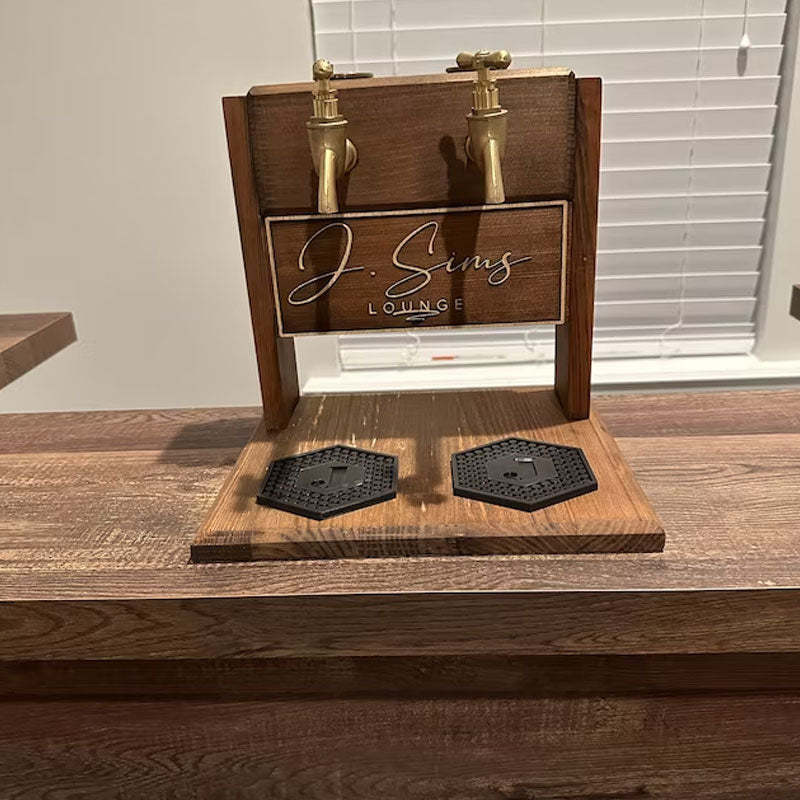 Personalized Embossed Named Wooden Double Faucet Whiskey Dispenser