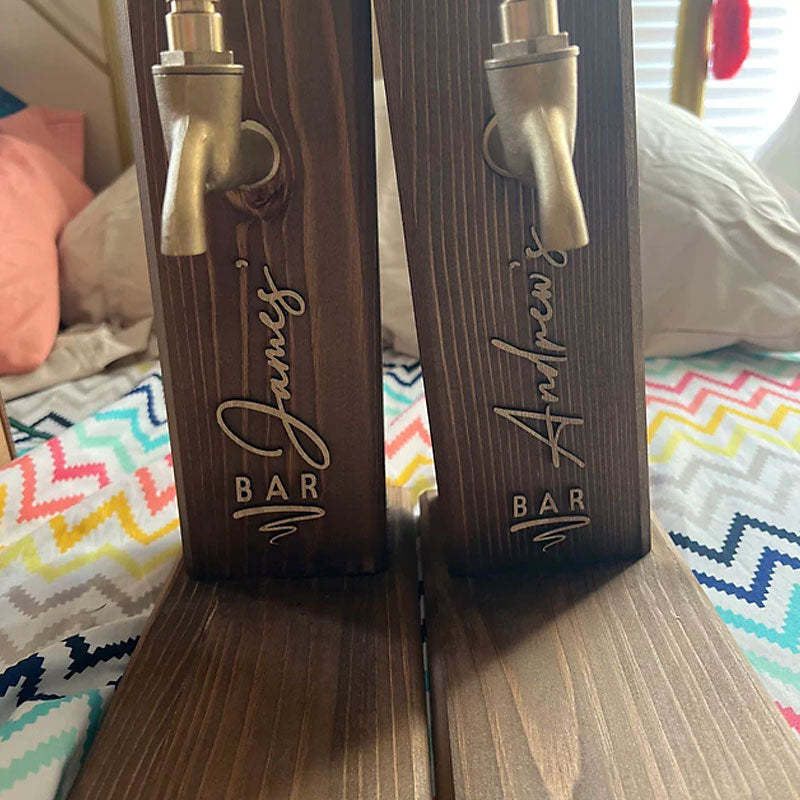 Personalized Embossed Named Wooden Double Faucet Whiskey Dispenser