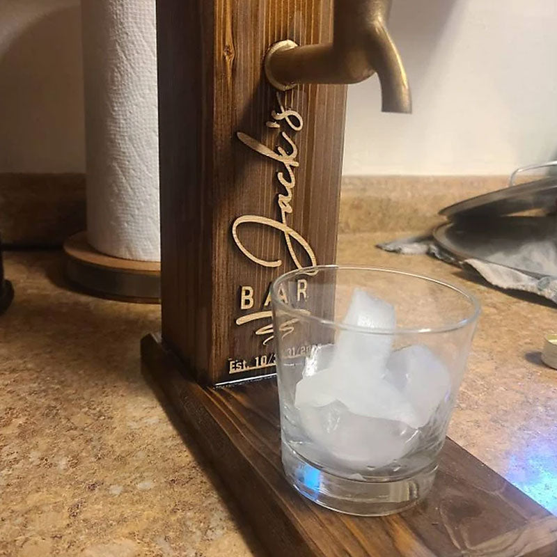 Personalized Embossed Named Wooden Double Faucet Whiskey Dispenser
