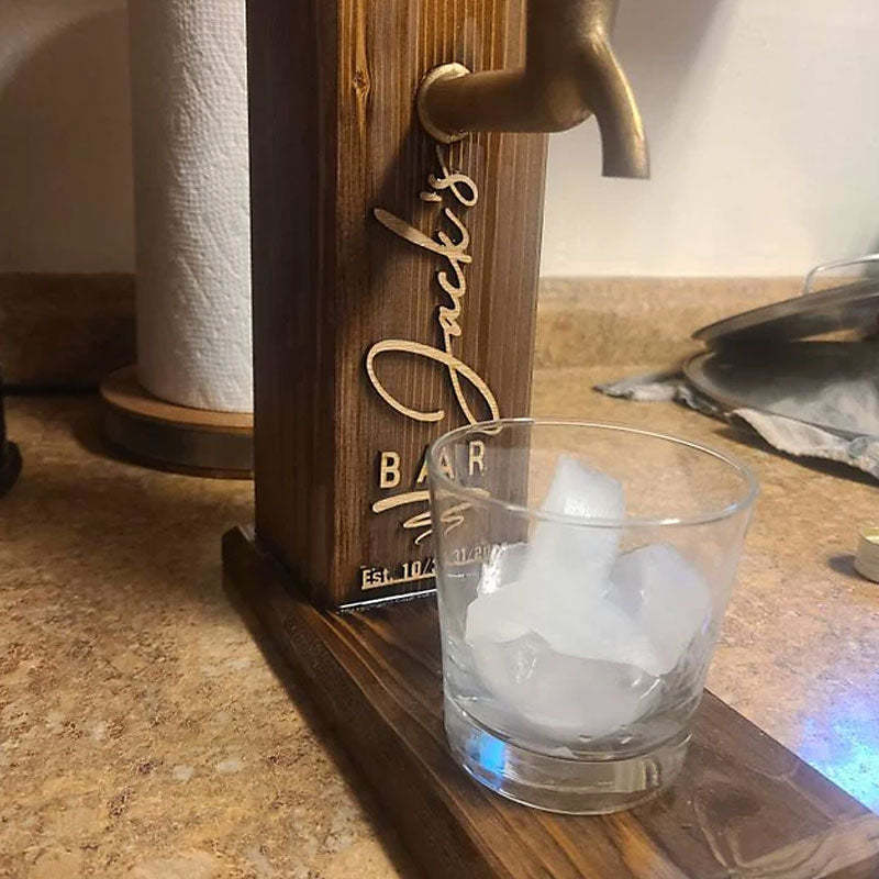 Personalized Embossed Named Wooden Double Faucet Whiskey Dispenser