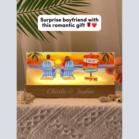 Couple Sitting Be Happy Personalized Acrylic Block LED Night Light Anniversary Gift