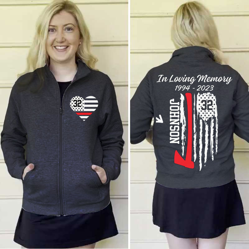 Personalized Firefighter Wife Memorial Zip Pullover Sweatshirt