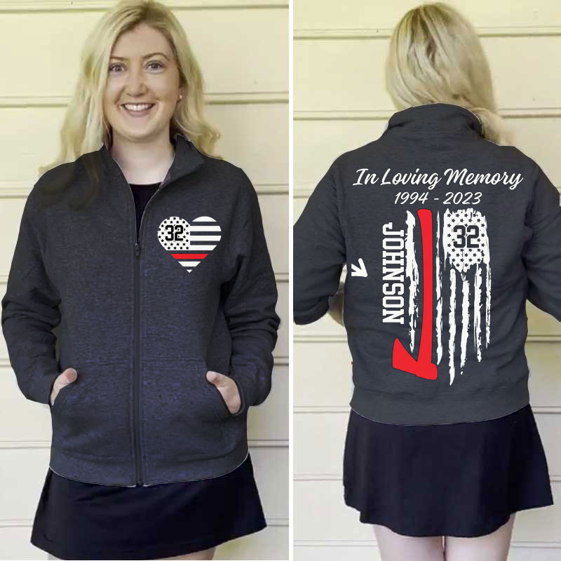 Personalized Firefighter Wife Memorial Zip Pullover Sweatshirt