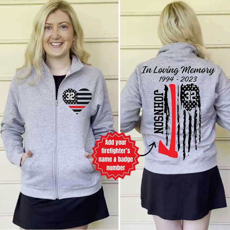Personalized Firefighter Wife Memorial Zip Pullover Sweatshirt