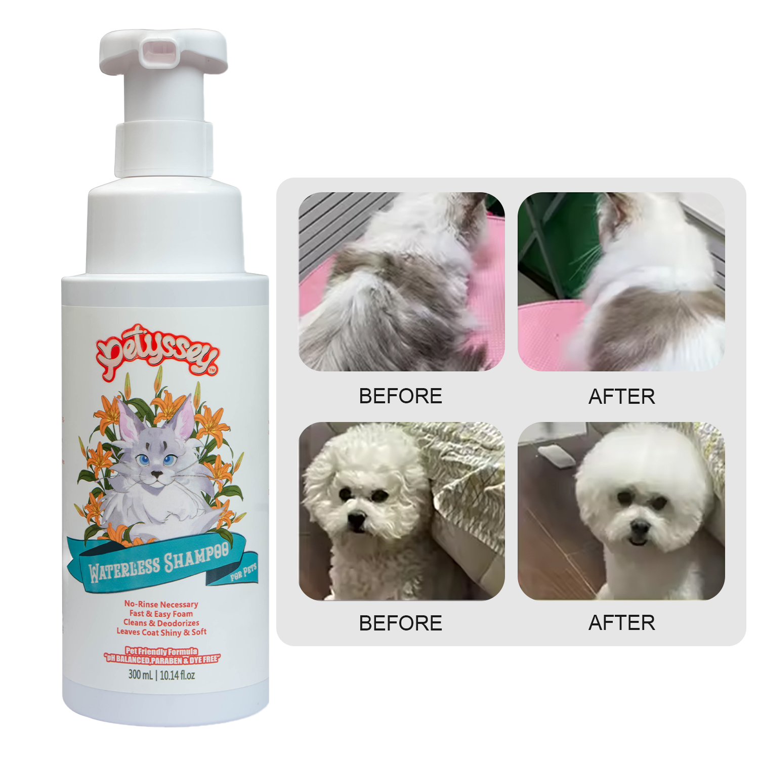 No Rinse Foam Waterless Pet Cat Shampoo