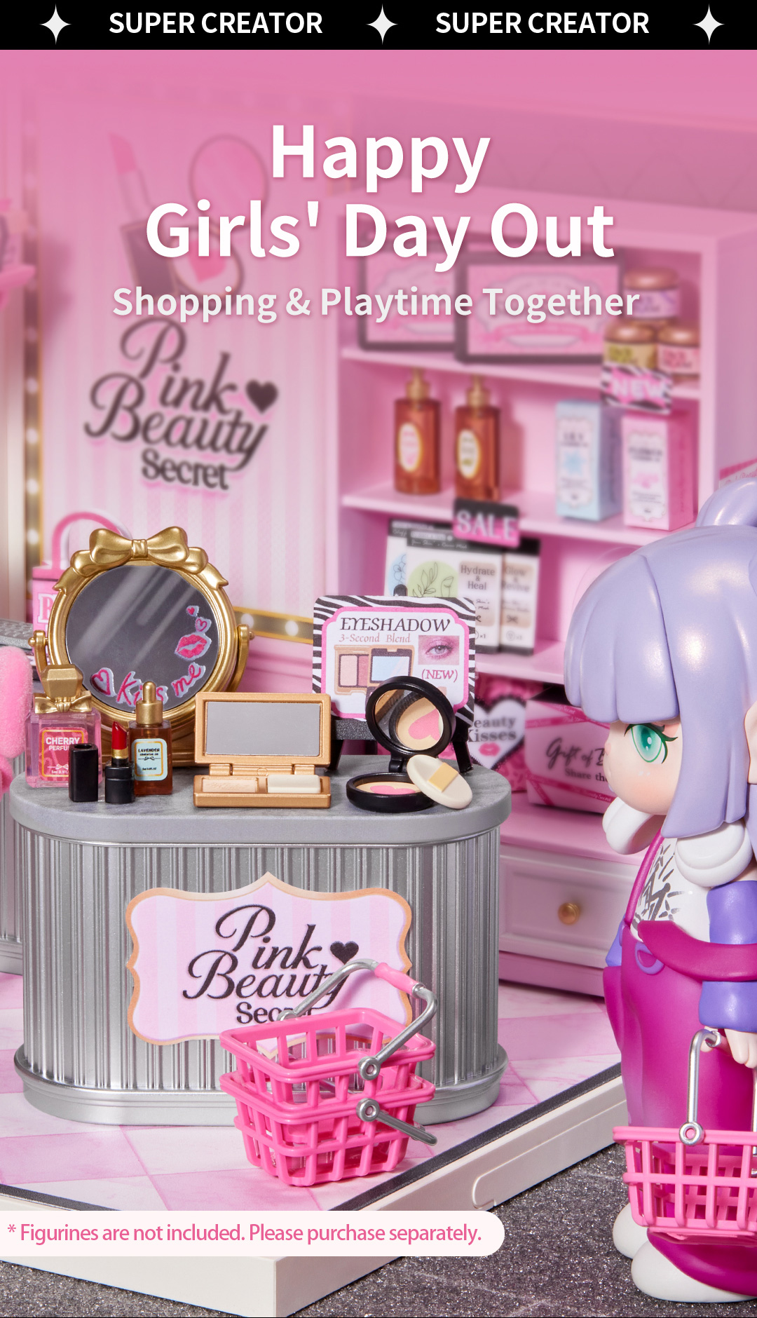 Pink Beauty Secret girls day out scene with vanity counter and beauty accessories