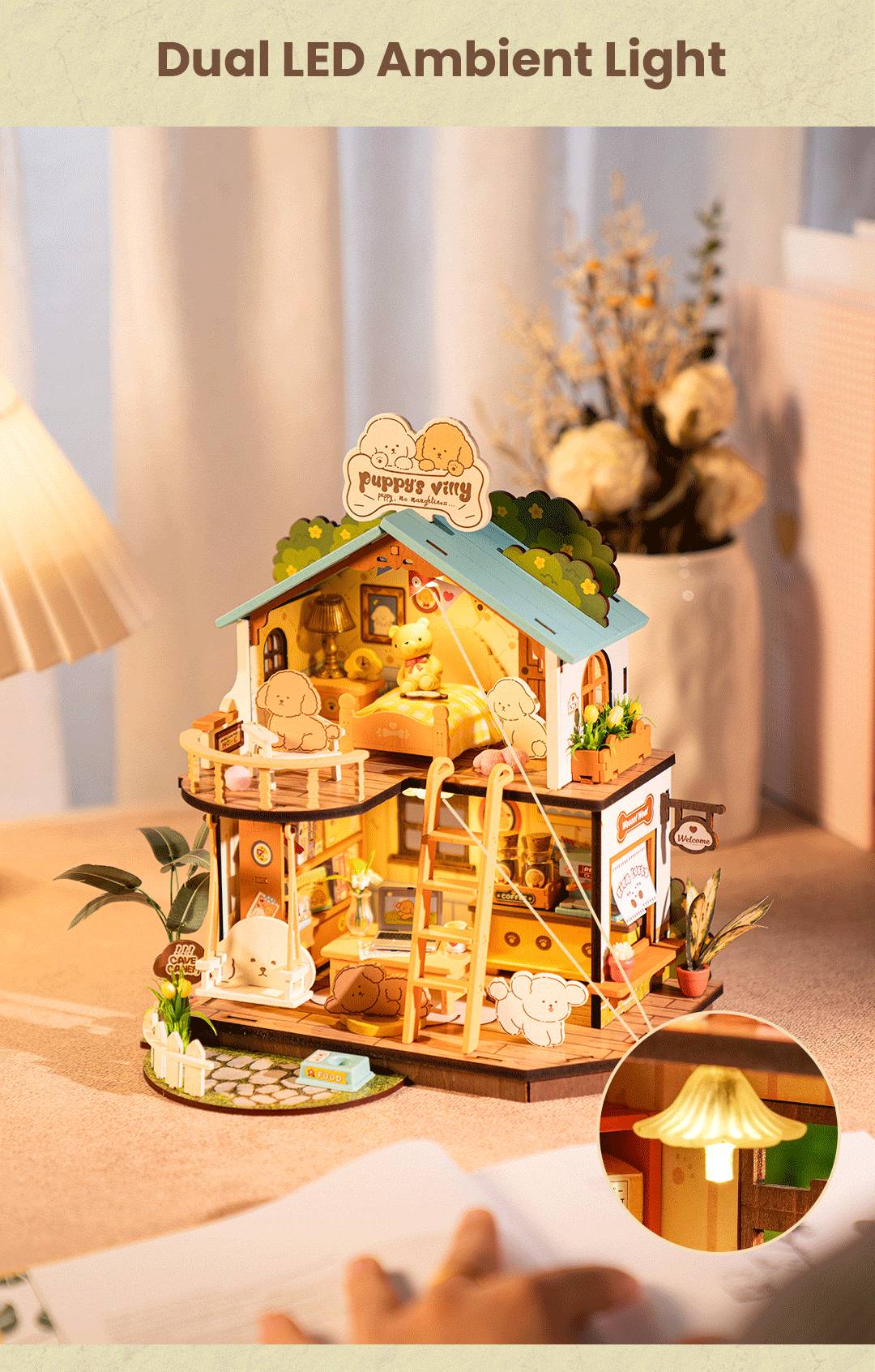 Rolife DIY Miniature House - Puppy's Cozy Villa DG169 puppy cozy villa interior detail graphic