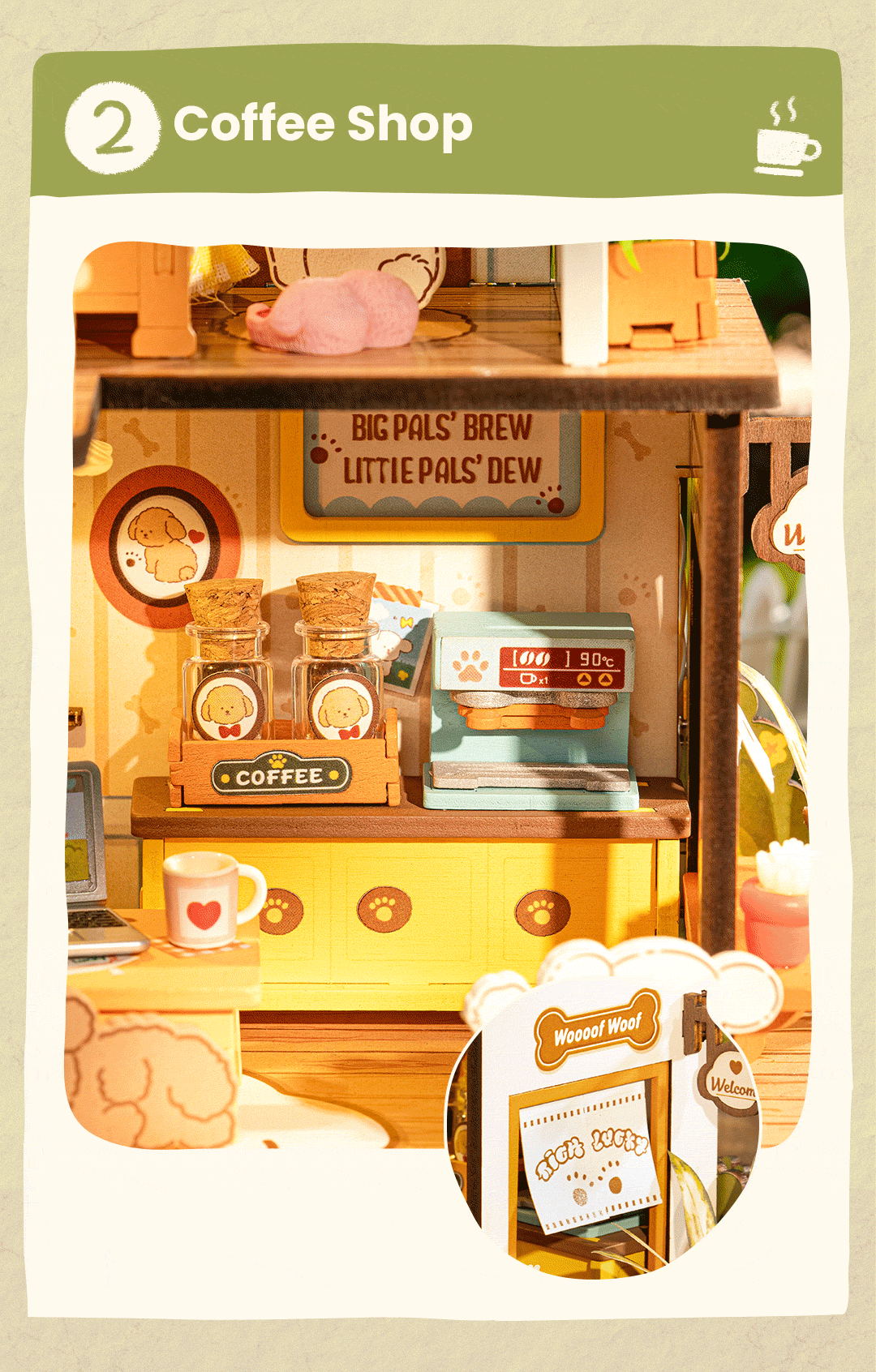 Rolife DIY Miniature House - Puppy's Cozy Villa DG169 furniture and accessory detail graphic