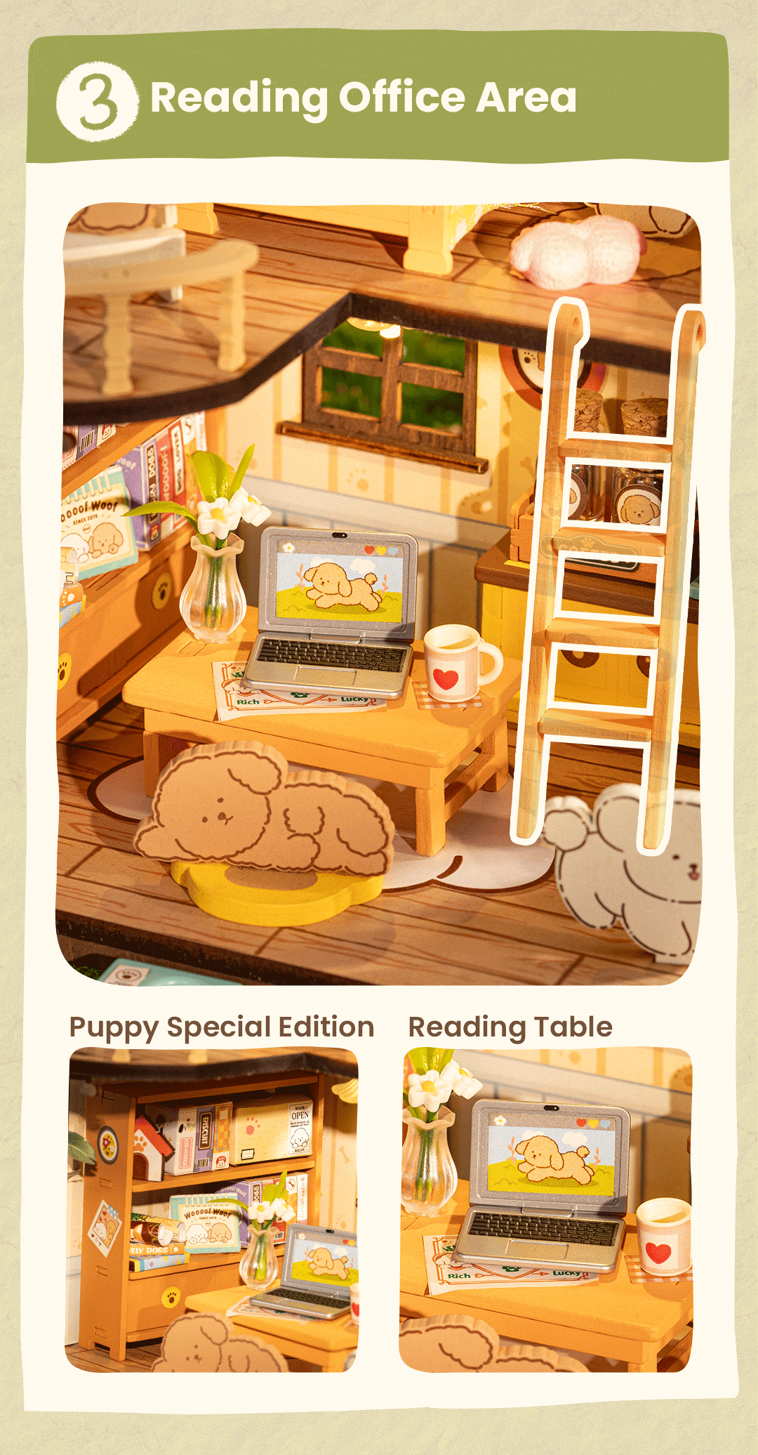Rolife DIY Miniature House - Puppy's Cozy Villa DG169 warm home display graphic