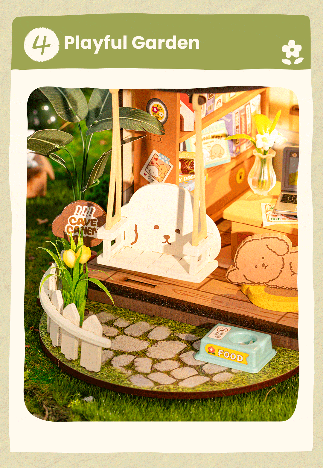 Rolife DIY Miniature House - Puppy's Cozy Villa DG169 tabletop display scene graphic
