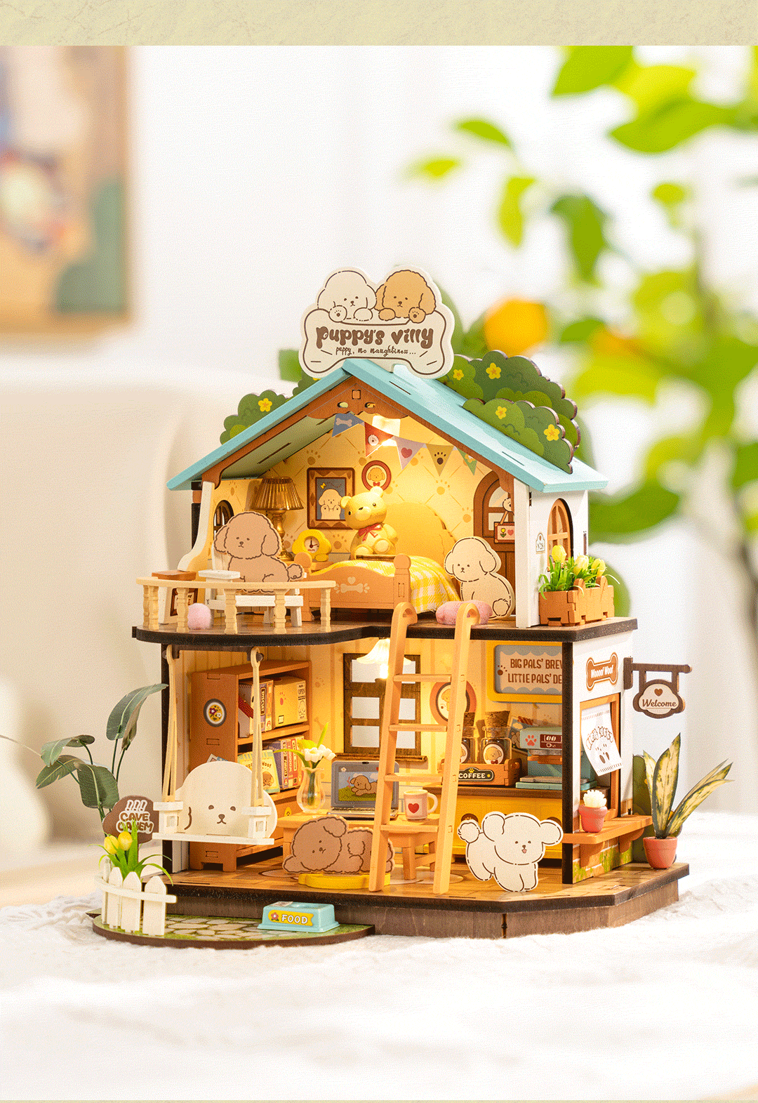 Rolife DIY Miniature House - Puppy's Cozy Villa DG169 product information graphic