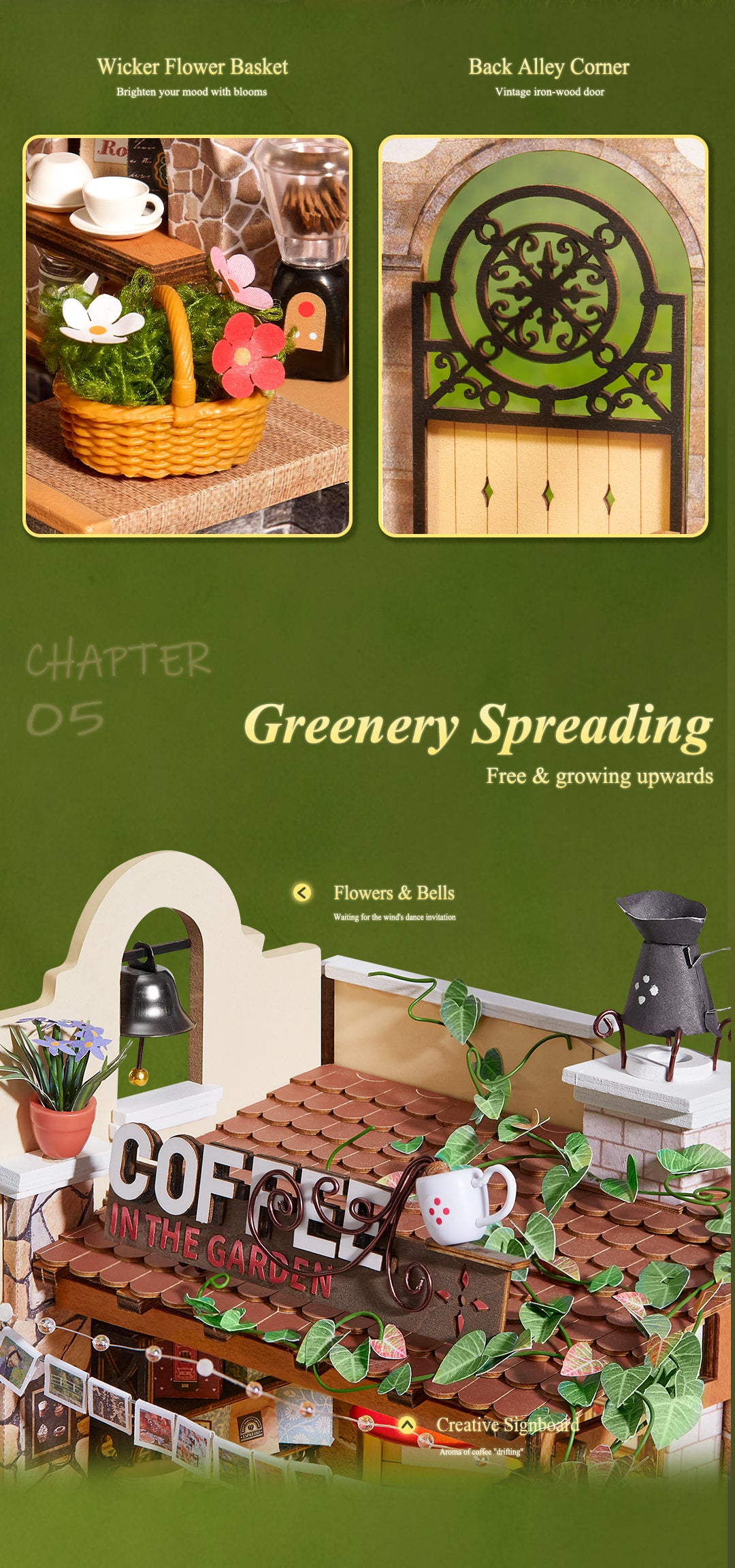 Leafree Café miniature furniture and wall decor close-up