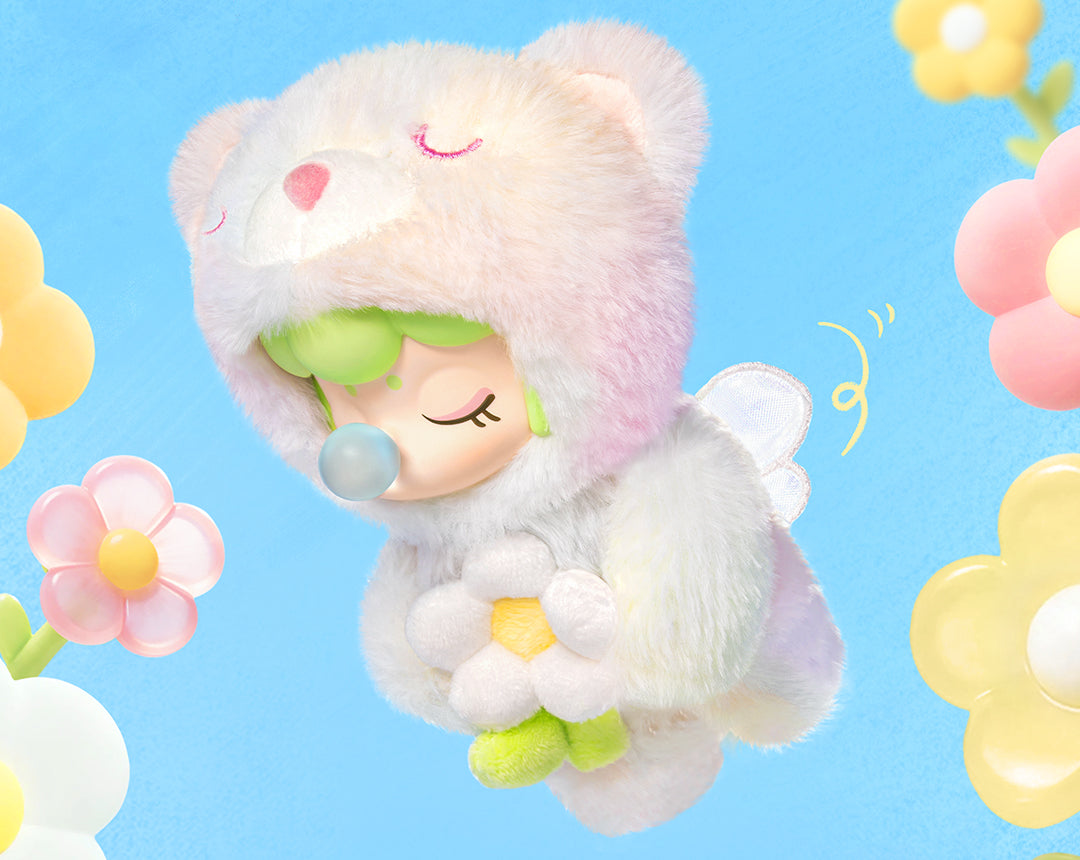 Rolife Nanci Spring Bear MN003 plush pendant floating with flowers and soft wings.