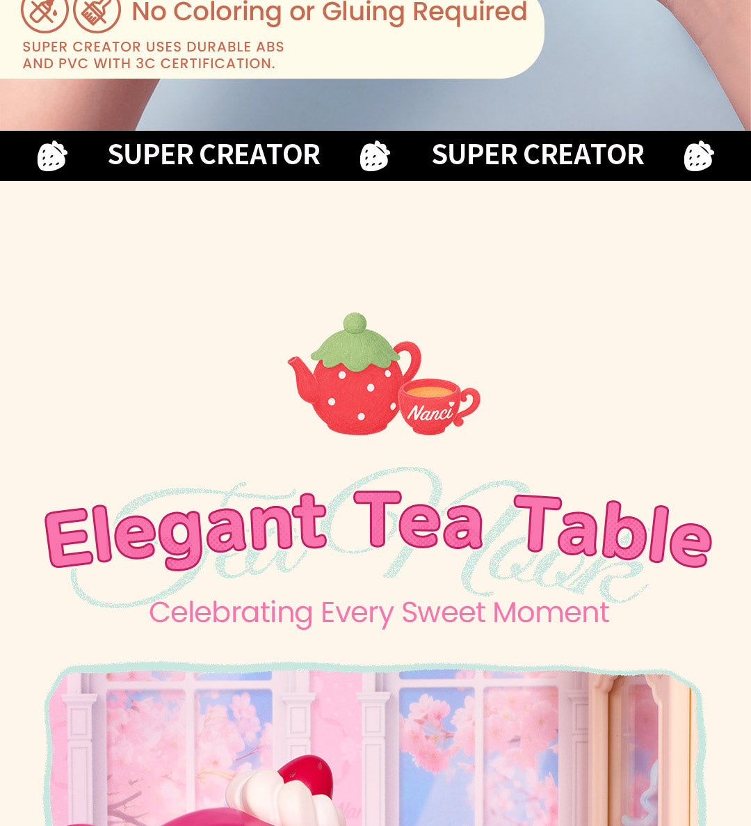 Rolife Nanci Strawberry Teatime Super Creator detail image showing A Patisserie Worth a Closer Look: Tiered stands give every miniature dessert its own spotlight.