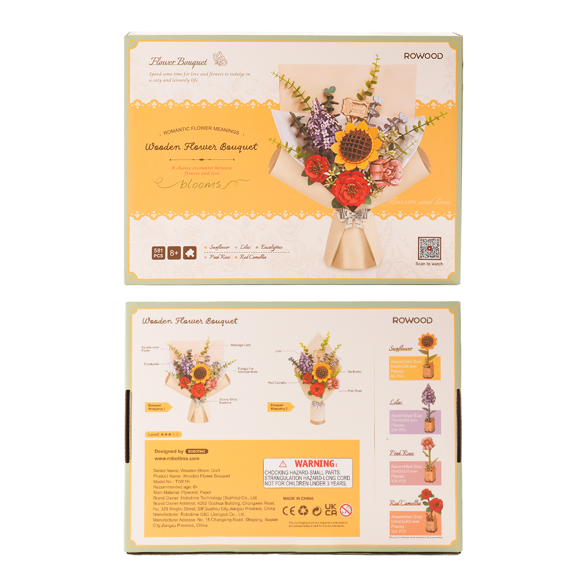 Rowood 3D Wooden Puzzle - Wooden Flower Bouquet Set