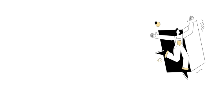 Black and cream illustration of a person holding a large frame