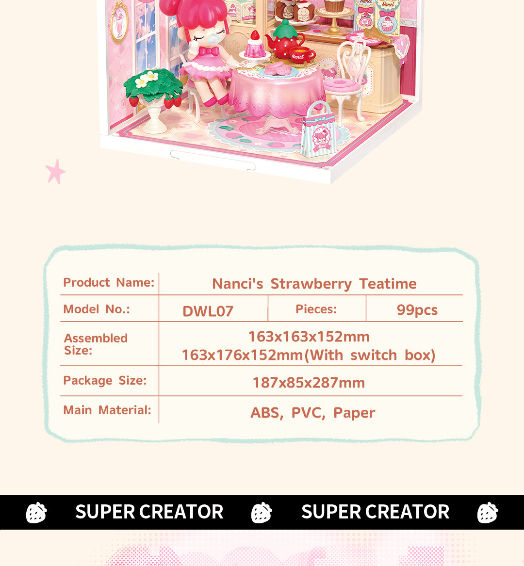 Rolife Nanci Strawberry Teatime Super Creator detail image showing nanci