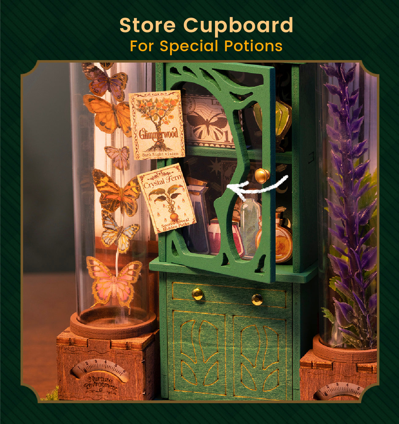 Rolife Potions Workshop DIY Miniature House illuminated night display detail