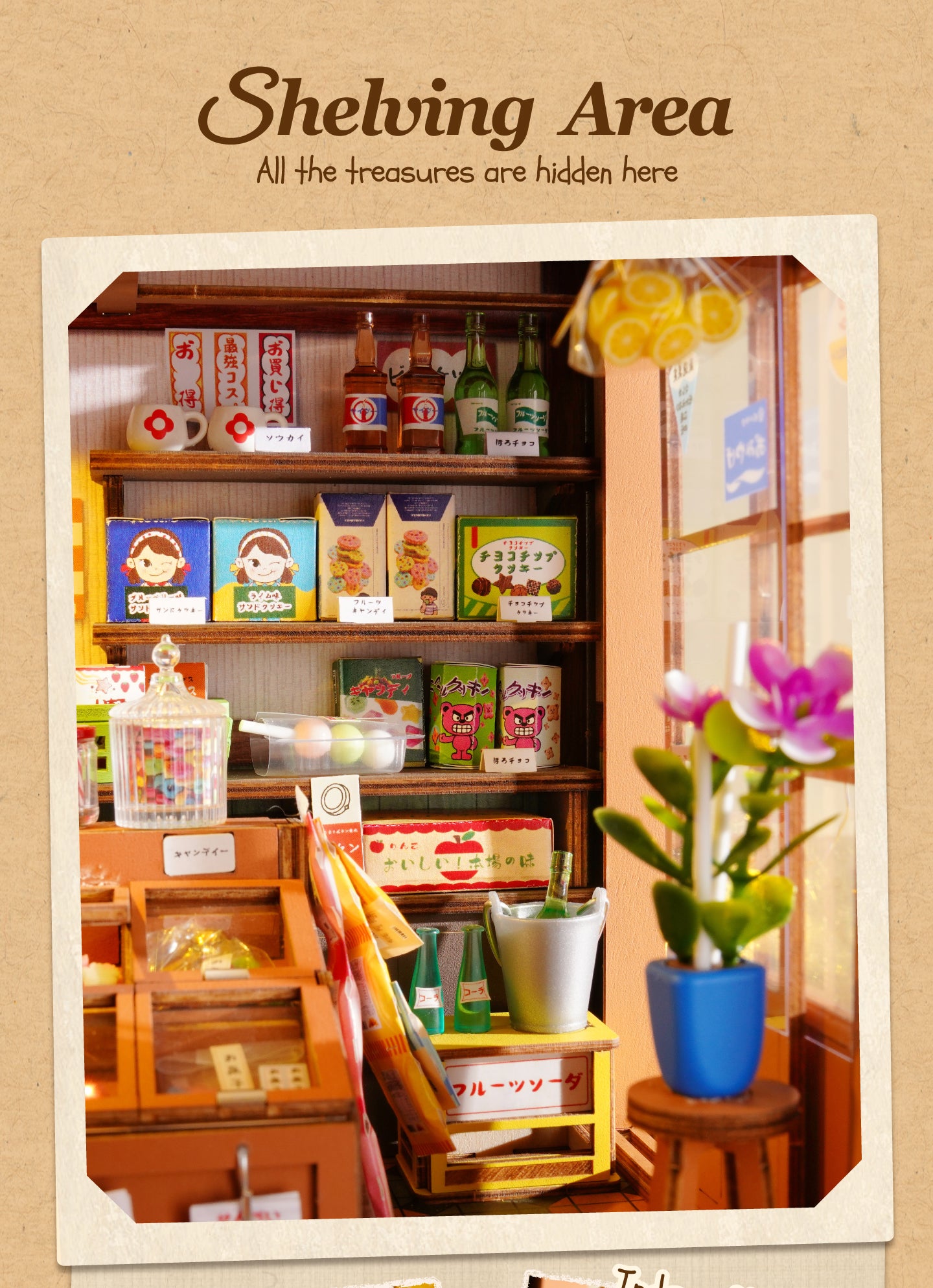 Rolife Nostalgic Corner Shop TGE05 completed model lifestyle display for shelf or desk decor